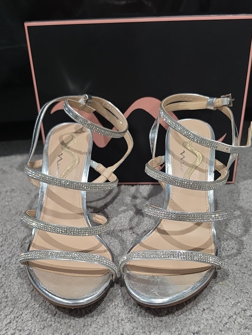 Nina Silver Crystal Strappy Block Heels
